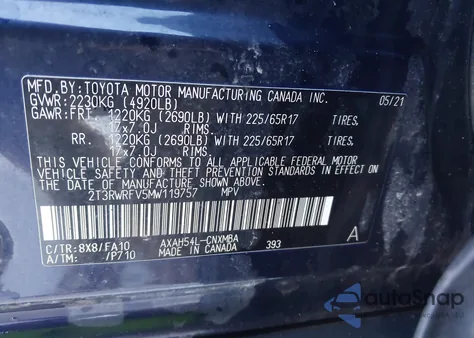 2021 Toyota Rav4 Hybrid Xle from USA, damaged, VIN 2T3RWRFV5MW119757